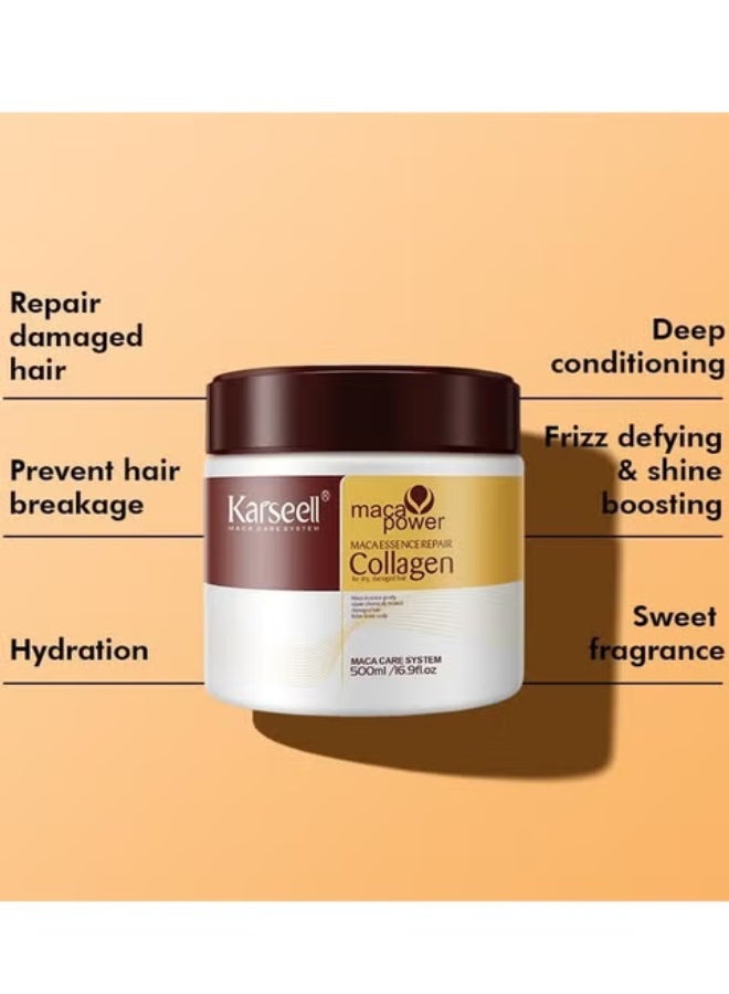 Karseell Collagen Hair Treatment Deep Repair Conditioning Argan Oil Collagen Hair Mask Essence for Dry Damaged Hair All Hair Types 16.90 oz 500ml - Image 3